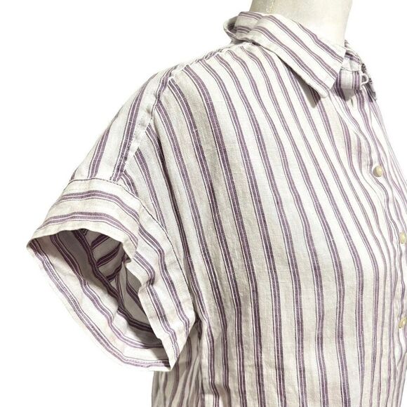 Lauren Ralph Lauren New XSmall White & Lavender Striped Short Sleeve Blouse - Picture 12 of 13